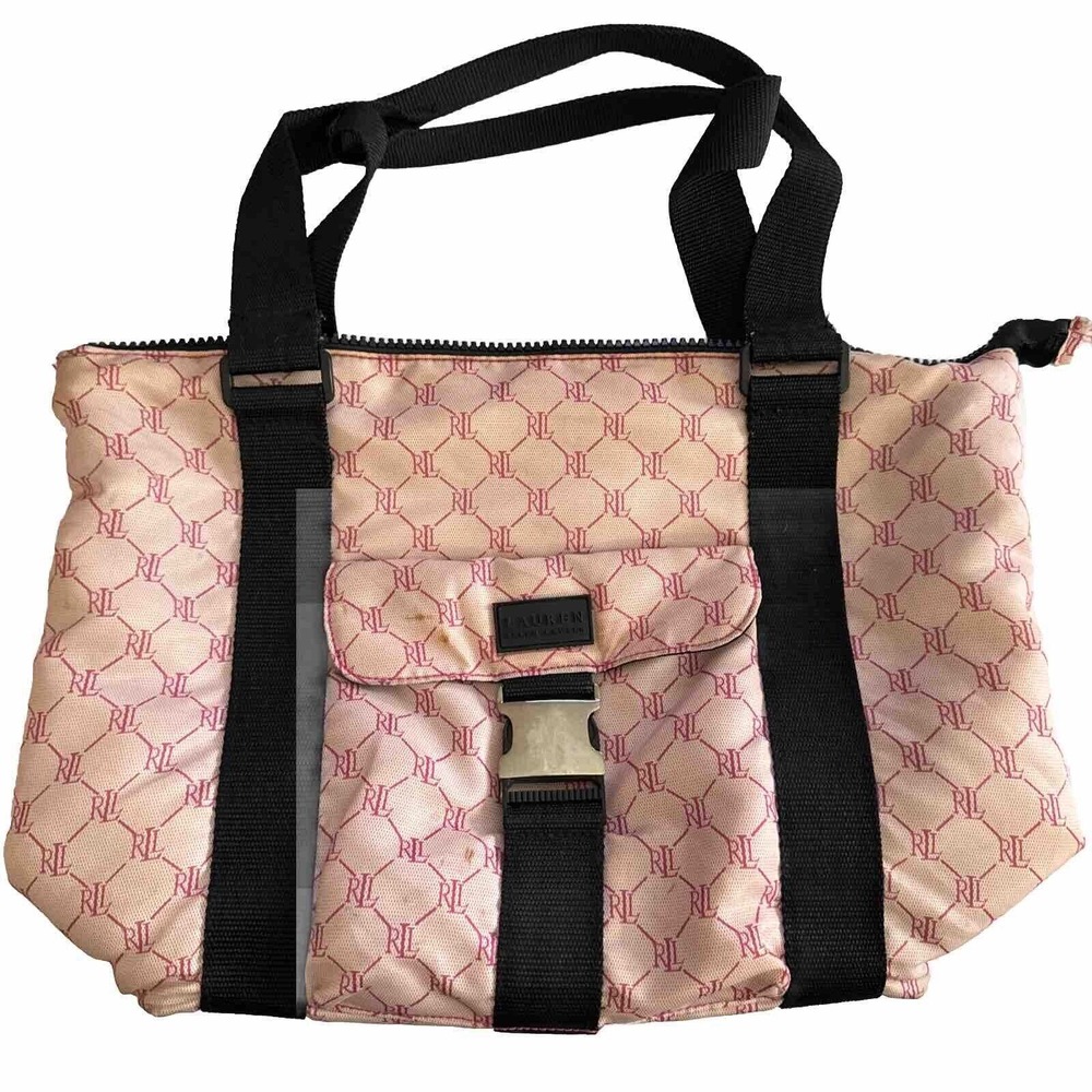 Ralph Lauren Pink Nylon Monogram‎ Tote Duffle Bag Front Pocket With Buckle